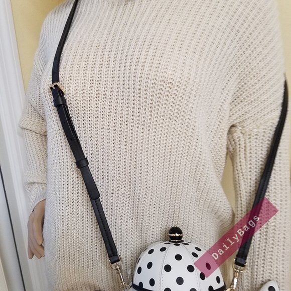 NWT KATE SPADE 100% AUTHENTIC TEAPOT CROSSBODY BLACK POLKA DOTS WHITE TEAPOT - Picture 6 of 10